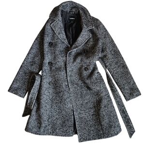 Express Black and White Herringbone Trench Coat